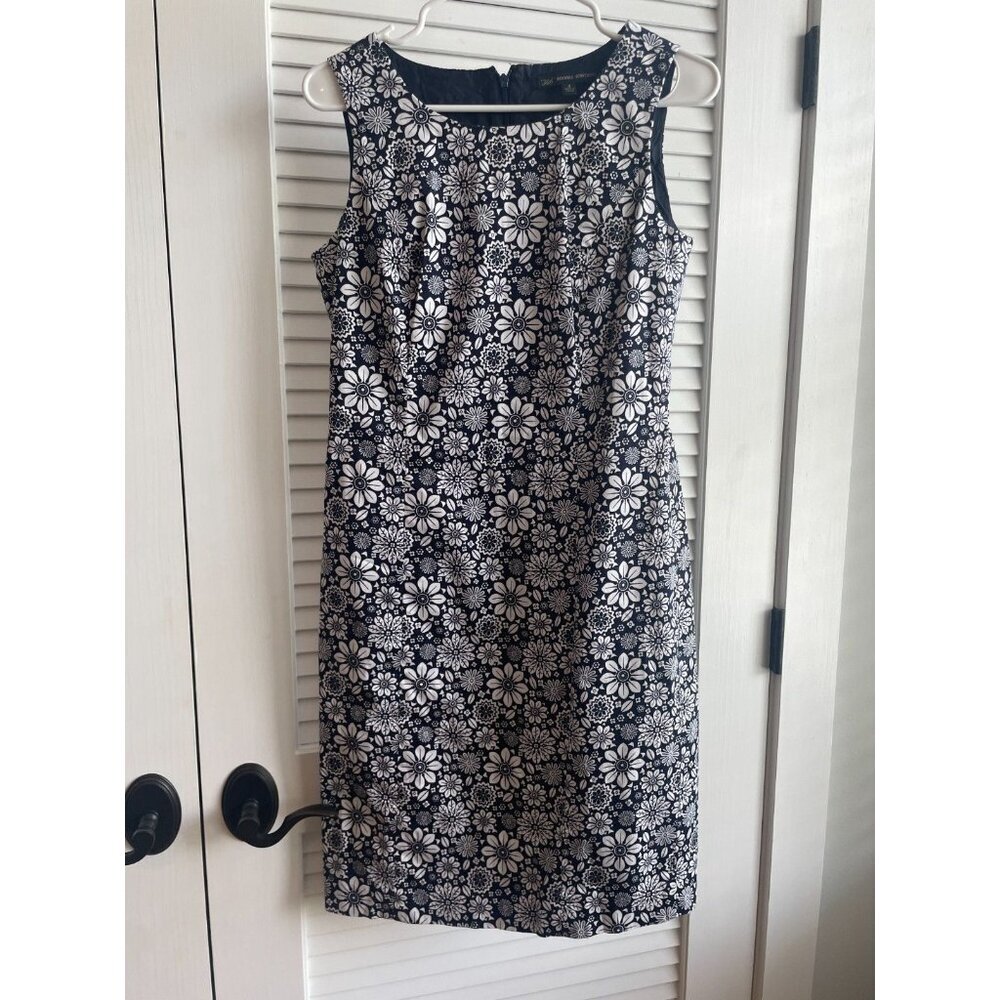Brooks Brothers 346 Floral Sheath Dress Black White Sleeveless Career Dress Size